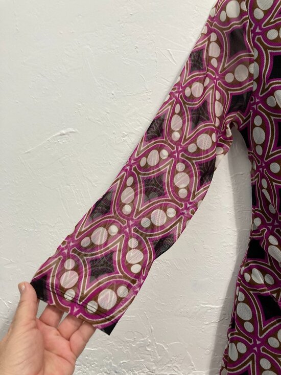 Y2K INC International Concepts 3/4 Sleeve Mesh Top Faux Wrap Ruched Fitted PM - Picture 9 of 10